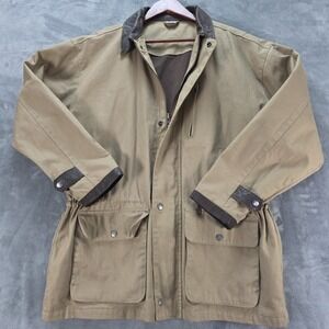 Vintage Canvas Chore Coat Leather Trim Adult M  Full Zip 4 Button Drawstring...